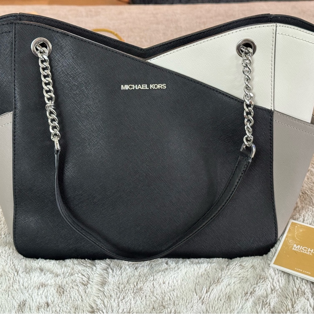 Michael Kors Black and White Shoulder Bag with Chain Straps